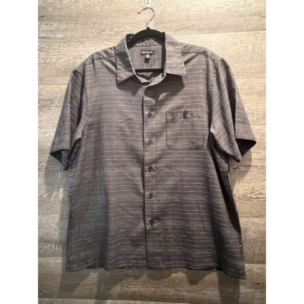 George Mens Polyester Black/White Buttonup Short Sleeve Dress Shirt Size Large